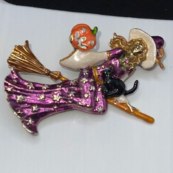 KIRK'S FOLLY BROOCH / CLIP PENDANT Lilac Purple  STELLA BY STARLIGHT WITCH Gold - Picture 4 of 13